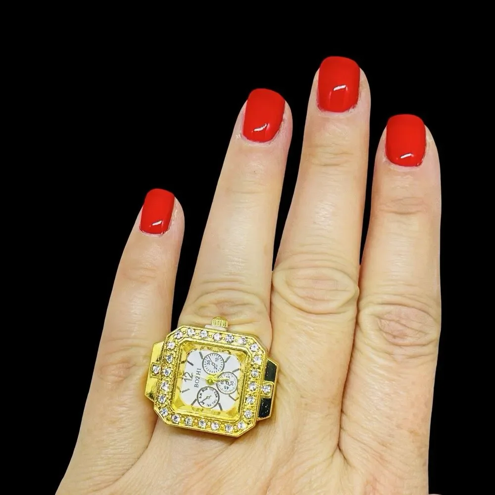 BOZHI Ring Watch Gold Design With Crystals New
